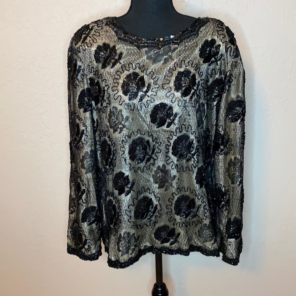 Vintage Candlelight sexy beaded and lace long sleeve top